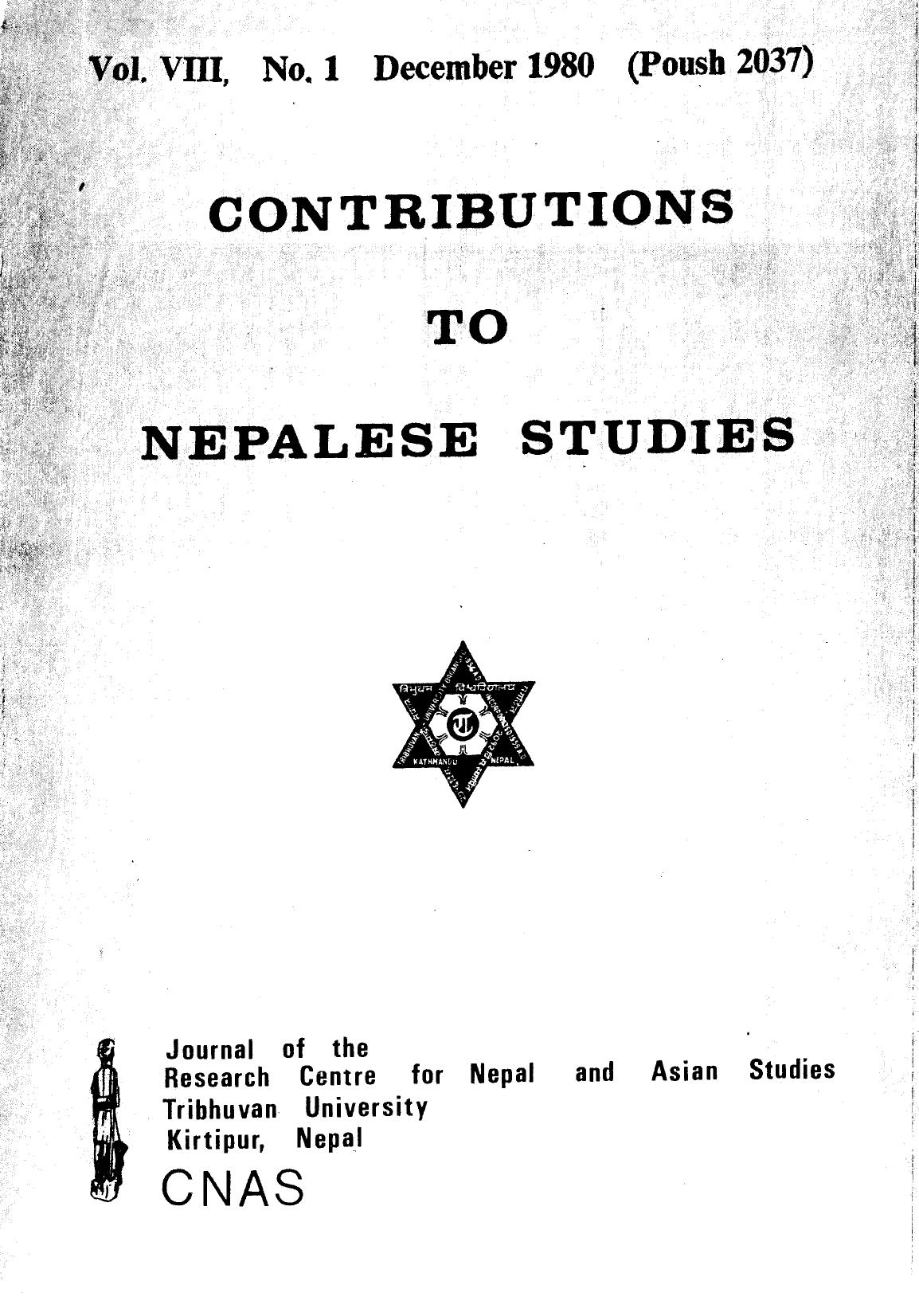 Contributions To Nepalese Studies: Volume08-01